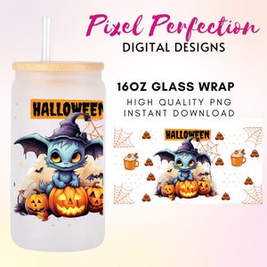 Halloween Witch Hat Cute Stich Libby Glass Wrap, Halloween Pumpkin Face Svg, Retro Halloween Png, 16oz Glass Can Wrap, Halloween Bats Svg.