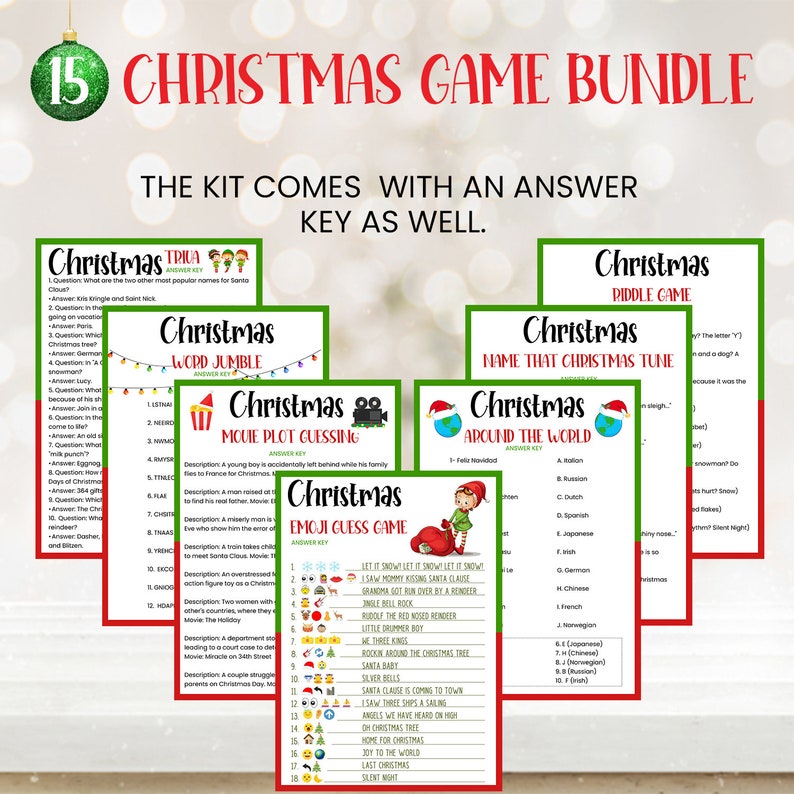 15 Christmas Games Bundle, Christmas Party Games, Printable Christmas