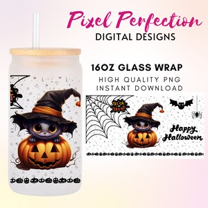 Halloween Witch Hat Kawaii Stich Libby Glass Wrap Png, Halloween Pumpkin Face Svg, Halloween Bats, Retro Halloween Png, 16oz Glass Can Wrap