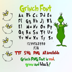 Pacote de fontes Christmas Grich Svg, letras de rabiscos de Natal Svg, fontes de Natal Svg, alfabeto de Natal, fonte de personagem verde, Grich engraçado Png