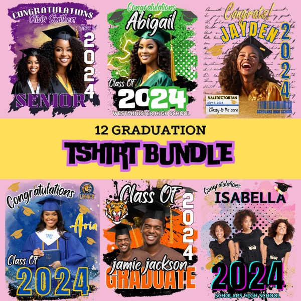 12 Graduation Tshirt Bundle Editable in Canva, 2024 Graduation T Shirt Bundle, Graduation Tshirt Template Bundle, Canva Grad Tshirt Template