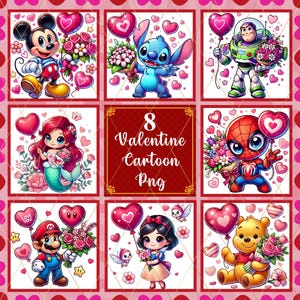 8 Happy Valentine Cartoon Png, Mouse And Friends Character Png, Valentine Cartoon Matching Shirt Png, Couple Shirt Design Png Trendy Png