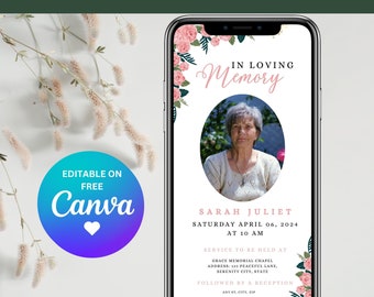 Digital Funeral Invitation, Celebration Of Life, Phone Invitation, Memorial Evite, Editable Electronic Funeral Evite, Text Message Invite.