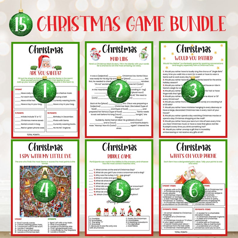 15 Christmas Games Bundle, Christmas Party Games, Printable Christmas