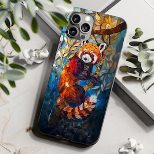 Funda de teléfono Red Panda, cubierta de animales de vidrieras para iPhone 15, 14, 13, 12, 11 y Samsung S24, S23, A54, Pixel 8 Pro