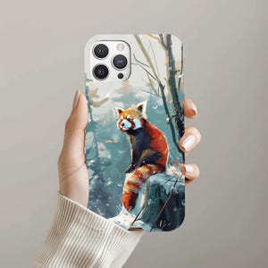 Funda de teléfono Panda rojo paisaje de invierno, cubierta de animales de dibujos animados, iPhone 15, 14, 13, 12, 11, Samsung S24, S23, A54, Pixel 8 Pro