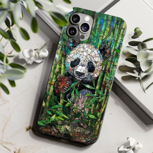 Funda para teléfono Panda Bear, estilo vidriera panda gigante, arte de bambú, se adapta a iPhone, Google Pixel, Samsung, regalo perfecto para los fanáticos del arte animal
