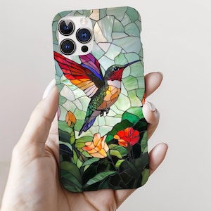 Colibri Hummingbird Flower Design, capa de telefone estilo vitral para iPhone 15 Pro Max, 14 Plus e Samsung S23, S22, Pixel 7, 8