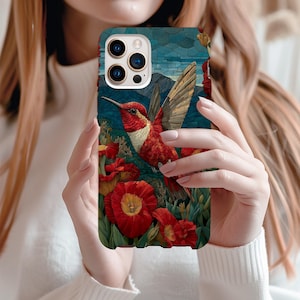 Funda de teléfono con diseño creativo de colibrí y vitrales para Pixel 8, 9 y iPhone 13 y 14
