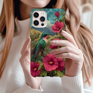 Funda artística de colibrí con estampado de mosaico de acuarela para iPhone 15 y Samsung S23