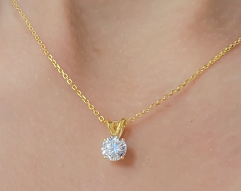 IGI Certified Diamond Pendant 4 Prong Basket  in 14K White or Yellow Gold, 0.33, 0.5, 1.00 or 2.00 CCTW, Genuine Round Lab-Grown