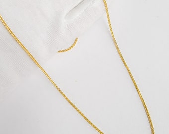 14K Yellow Gold Square Wheat Chain With Lobster Claw Closure, 1.8mm Width, 22mm, Delicate Chain, Layered Necklace, Real Gold