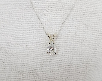 IGI Certified Diamond Pendant 4 Prong Basket  in 14K White or Yellow Gold, 0.5, 1.00 or 2.00 CCTW, Genuine Pear Shape Lab-Grown