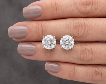 IGI Certified Lab-Grown Diamond Stud Earrings: 14K White Gold, 4-Prong