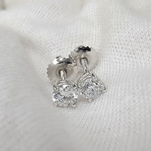Aros con pasador de 4 puntas con diamantes con certificación IGI, 0,66, 1,00, 2,00 cts, oro blanco de 14 quilates