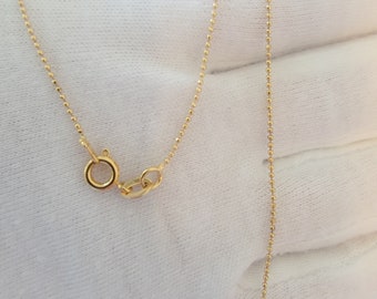 18K Real Yellow Gold Bead Chain With Spring Ring Closure, 0.8mm Width, 18&quot;, Army Chain, Dainty Necklace, Best Seller