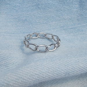 925 Sterling Silver Cuban Links Ring, Rhodium Plated, Size 7
