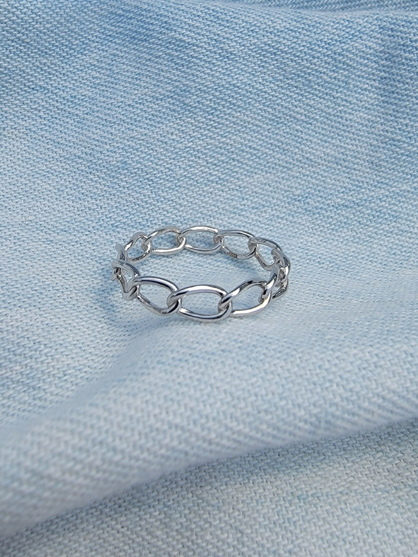 925 Sterling Silver Cuban Links Ring, Rhodium Plated, Size 7