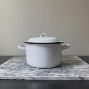 Vintage | White + Black Enamel Pot