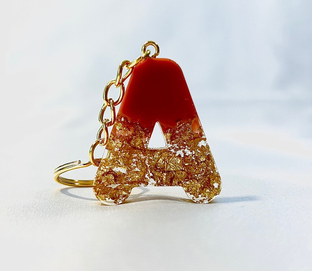 Custom Gold Flakes Letter Key Chains Resin Etsy