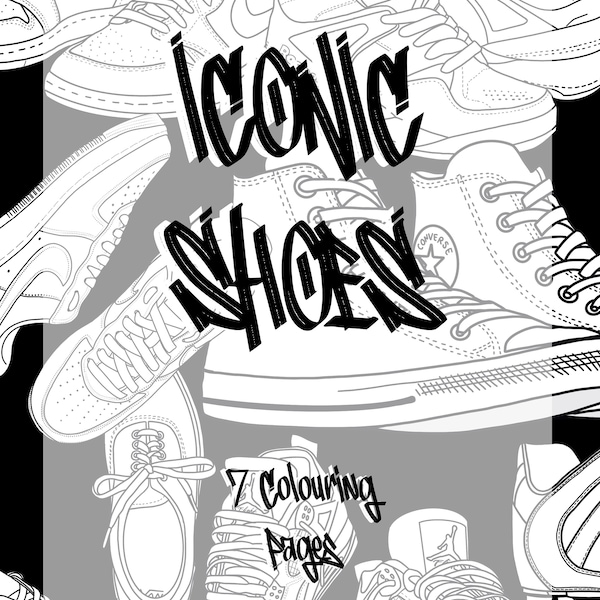 ICONIC SHOES - 7 Coloring Pages, Nike, Vans, Reebok, Converse, Jordans, Adidas Colouring Book