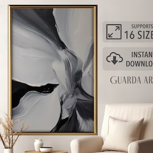 Moody Orchidee Schwarz und Weiß Blume Abstrakte Leinwand Poster Herunterladbare Kunst | Gallery Wall Home Decor | Herunterladbarer Kunstdruck | Groß