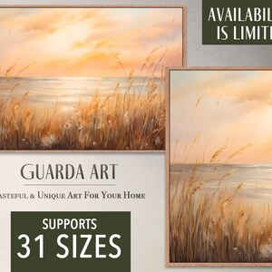 Printable Summer Beach Landscape Dunes Vintage Oil Painting Canvas Style Neutral Warm Tones - Digital Download - Supports 31 Frame Sizes