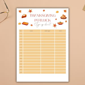 Editable Thanksgiving Potluck Sign Up Sheet, Menu Planner, Holiday Potluck,  Food Sign Up Sheet, Work Party Form, Friendsgiving, Digital