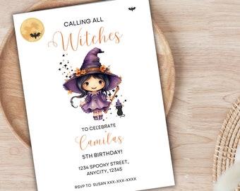 Halloween Kids Witch Birthday Invitation, Calling All Witches Invite, Halloween Party Invitation, Witch Birthday Invitation, Editable Invite