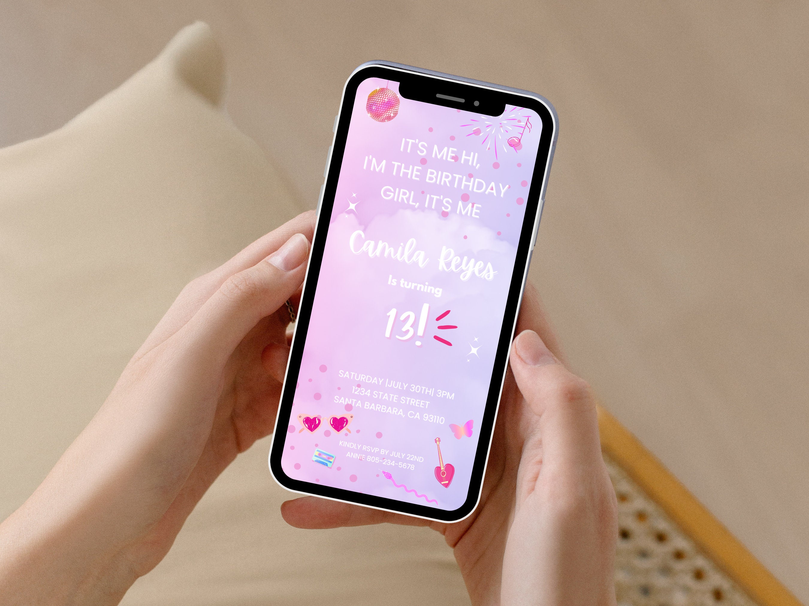 Taylor Swift Birthday Party Invitation, Digital Invitation, Swiftie