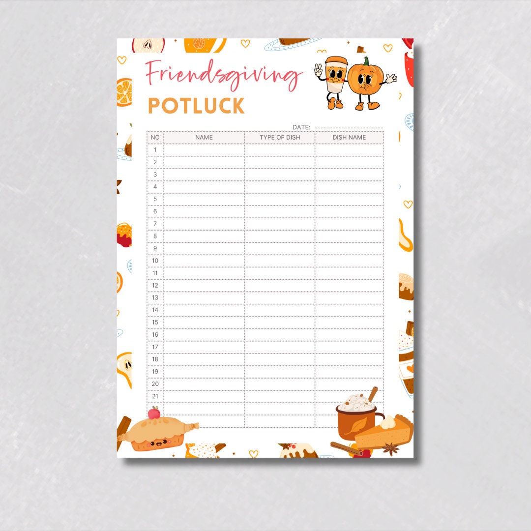 Thanksgiving Potluck Sign up Sheet, Fall Work Party, Friendsgiving ...
