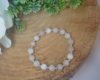 Moonstone 8mm Bead Bracelet With Silver Spacers, New Beginnings - Strength - Inner Growth - Activating -Soothes, Elasticated Bracelet, UK