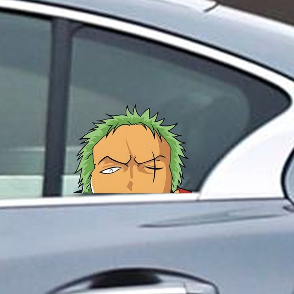 Roronoa Zoro Window Peeker Sticker Funny Laptop Car Window Bumper JDM Decal One Piece Manga Senpai Decal, Anime Car Sticker, Car Decoration