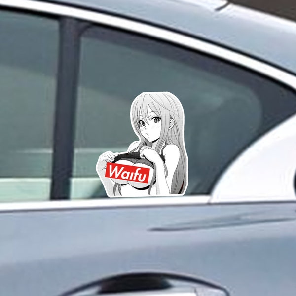 JDM Waifu Sticker, Senpai Decal, Anime Girl Fun Car Bumper Sticker, Window Peeker Car Decoration