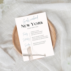 NY Trip Itinerary, Girls Weekend Trip, Vacation Planner, Vacation Itinerary, Digital Itinerary, Girls Trip Template, Vacation Template
