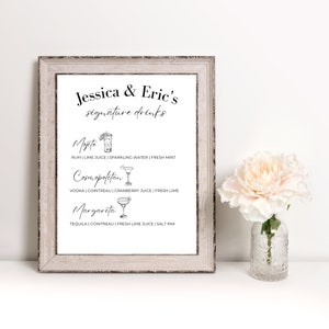 Bebida exclusiva, menu de coquetéis de casamento, modelo de bebida personalizado, happy hour de casamento, modelo digital, menu de casamento personalizado, moderno e simples