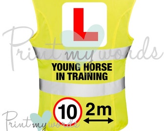 LADIES High Visibility Hi Vis Equestrian Horse Riding Safety Reflective Vest Tabard Waistcoat L Plate, YOUNG HORSE, 10mph 2m hi-viz