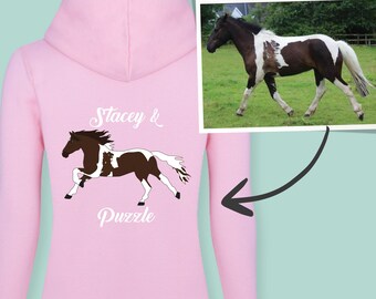 Personalised Horse Portrait Hoodie – Custom Horse from Photo – Equestrian Gift for Horse Lovers
