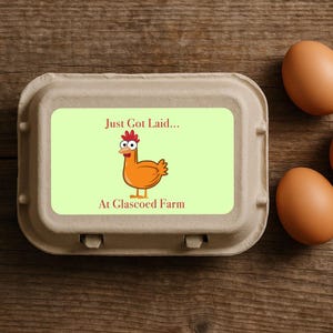 Personalised Just Got Laid Egg Box Labels – Funny Chicken Hen Poultry Carton Stickers