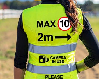 LADIES High Visibility Hi Vis Equestrian Horse Riding Safety Reflective Vest Tabard Waistcoat 10MPH, 2M, CAMERA in USE, Please Slow Down viz