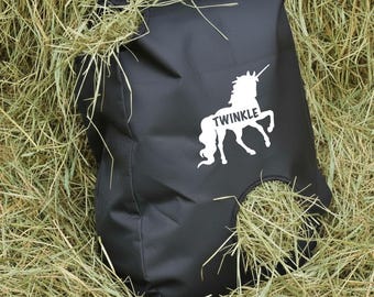 Filet de sac à foin personnalisé pour chevaux et poneys équestres - Motif licorne
