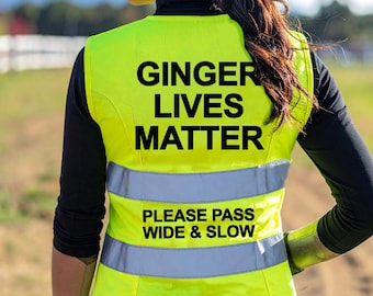 Kamizelka odblaskowa damska Hi Vis do jazdy konnej, odblaskowa, GINGER Lives MATTER, odblaskowa