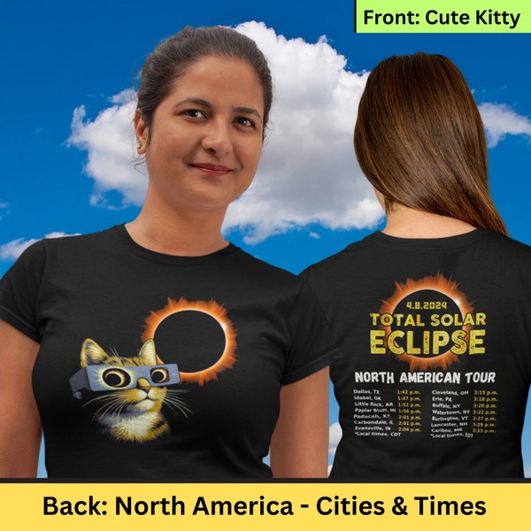 Total Solar Eclipse T-shirt North American Tour, Cute Kitty Tee, Path of Totality Souvenir Gift, April 8 2024, Texas, New York, Maine