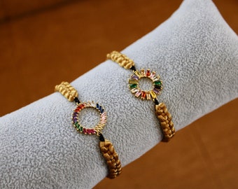 Satin cord bracelet, bracelet with diamond charm