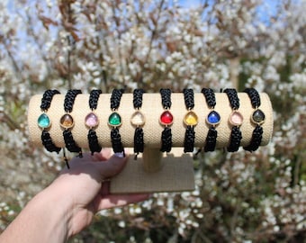 Satin cord bracelet, bracelet with diamond stone charm, various colors