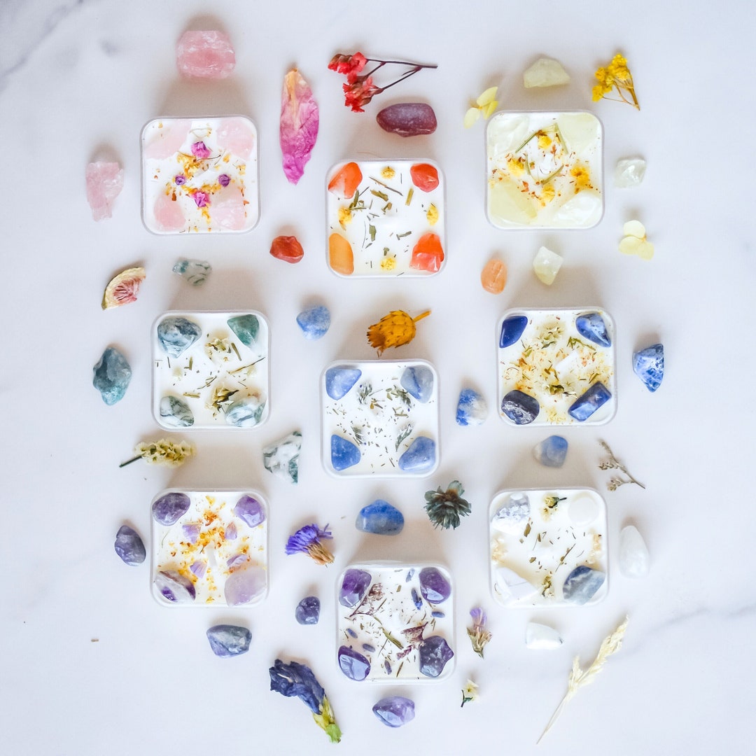Handmade Soy Tealight Candles With Healing Crystals and Herbs L Scented ...