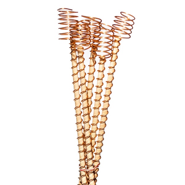 12" Long Electroculture Plant Stakes Pack of 5 - 12" Long Natural Wood Stake Wrapped With Pure Solid Copper - SOLID WRAP