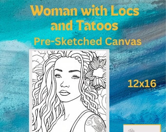 Women with Locs and Tattoos/Pre-drawn Outline Canvas /Adult Painting / Paint & Sip / Paint Night / Pre-Sketched