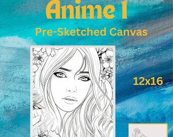 Anime 1/Pre-drawn Outline Canvas /Adult Painting / Paint & Sip / Paint Night / Pre-Sketched /Anime