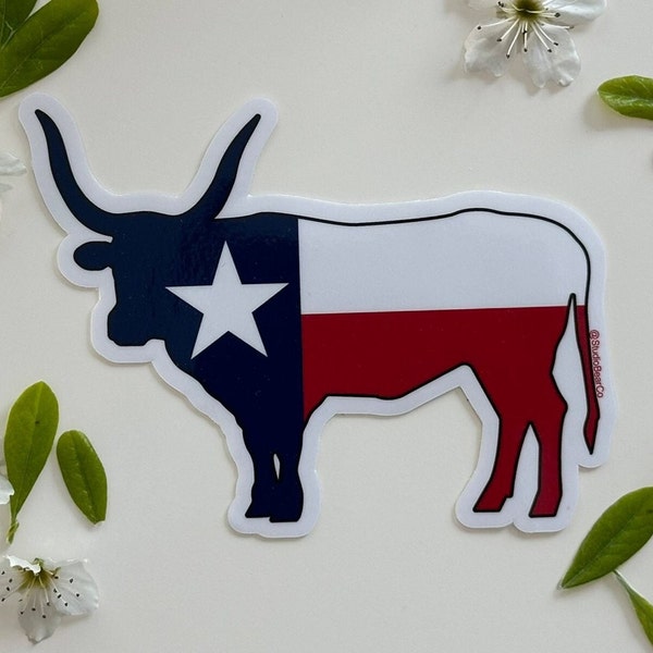 Texas Flag Longhorn Sticker, Texas Sticker, Texas Flag Sticker, Texas Vinyl Sticker, Longhorn Outline With Texas Flag, Gifts, Party Favors